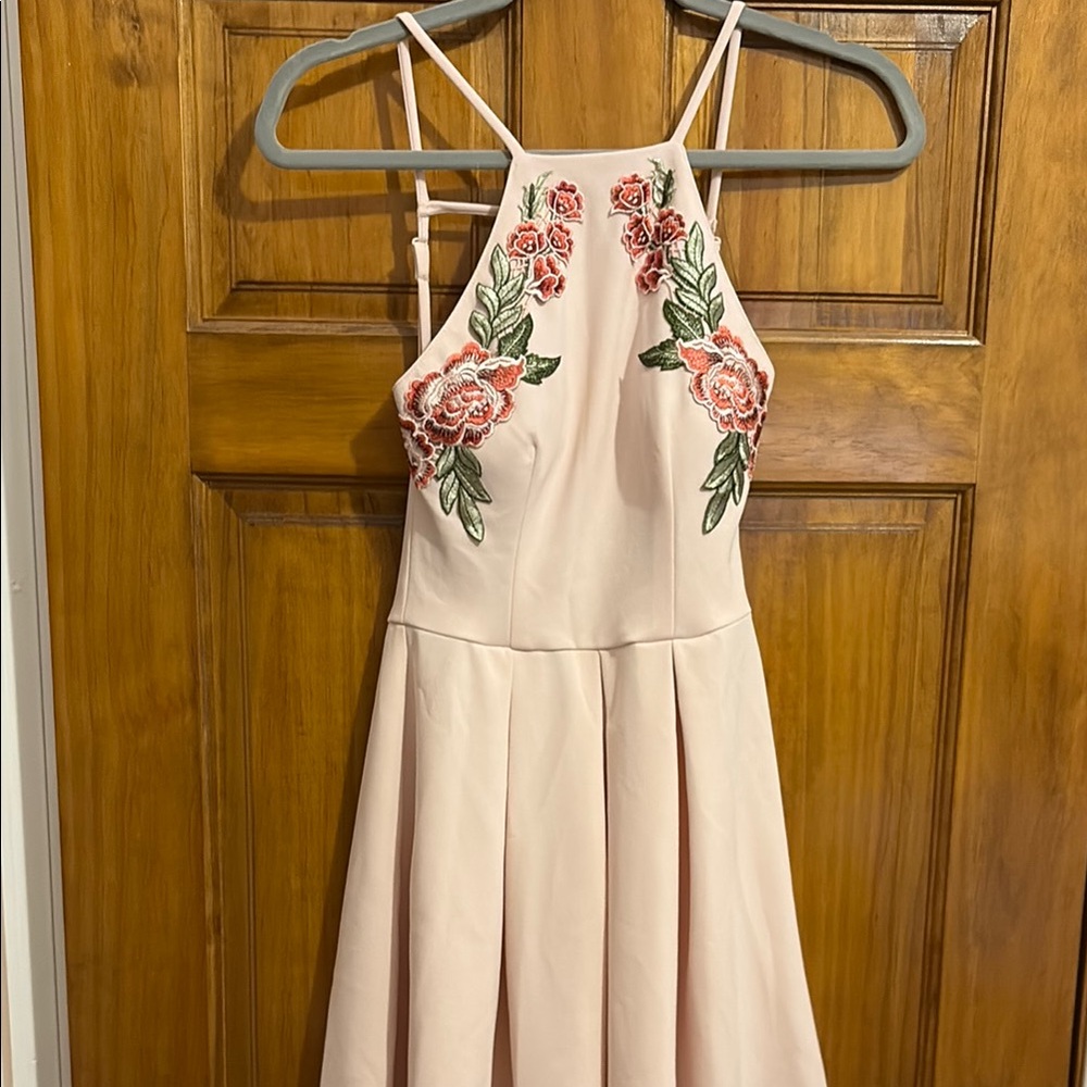 B Darlin Soft Pink Pleated Halter A-line Dress